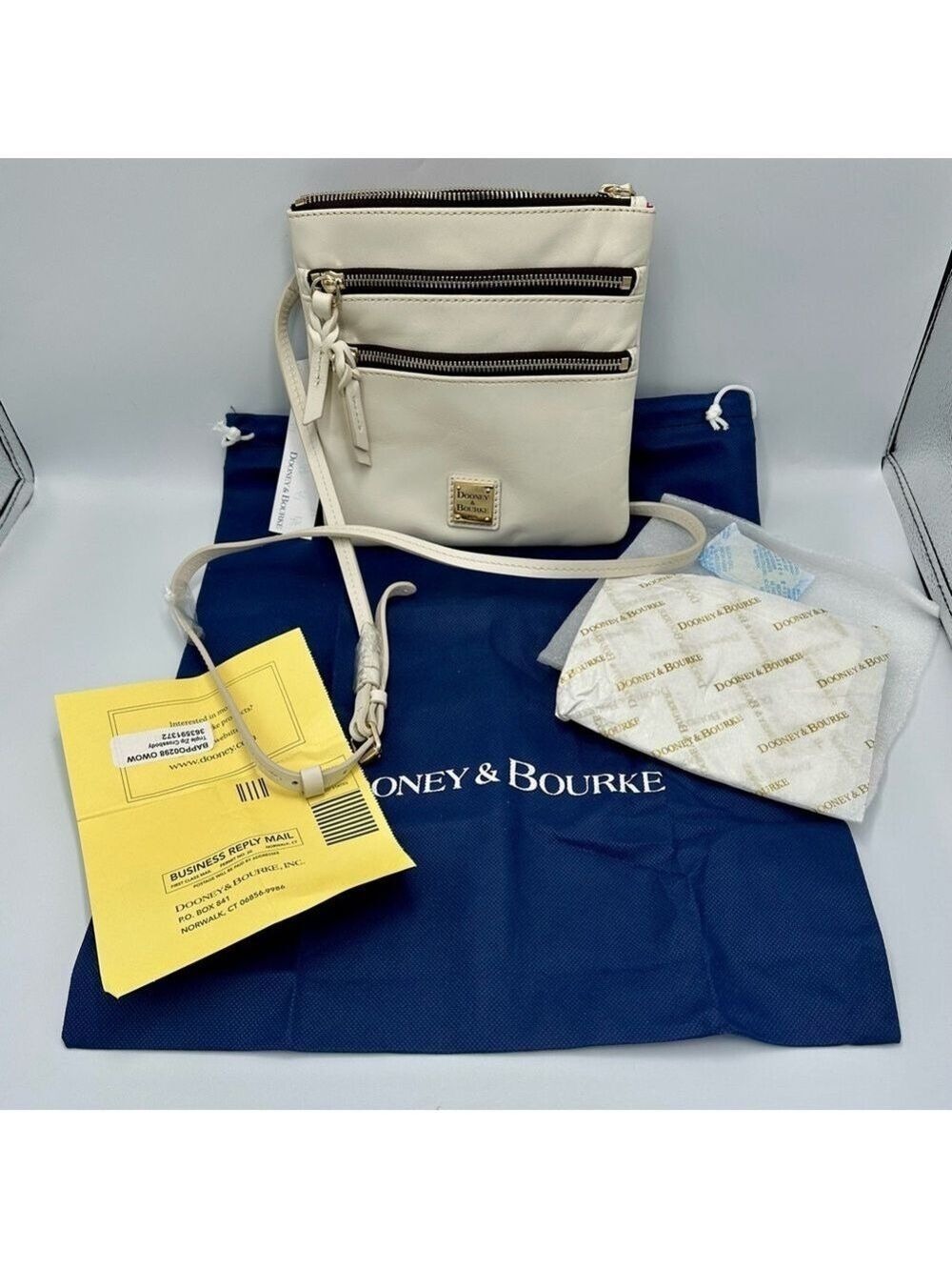 Dooney & Bourke Ivory Apollo Leather Triple Zip Crossbody Bag Boho Purse NWT - Picture 2 of 16